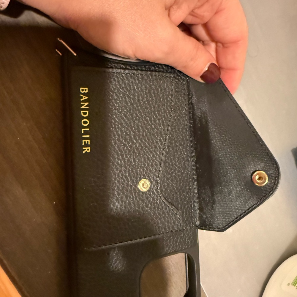 Bandolier Black Leather Phone Case with Gold Accents for iPhone 13 Pro Max